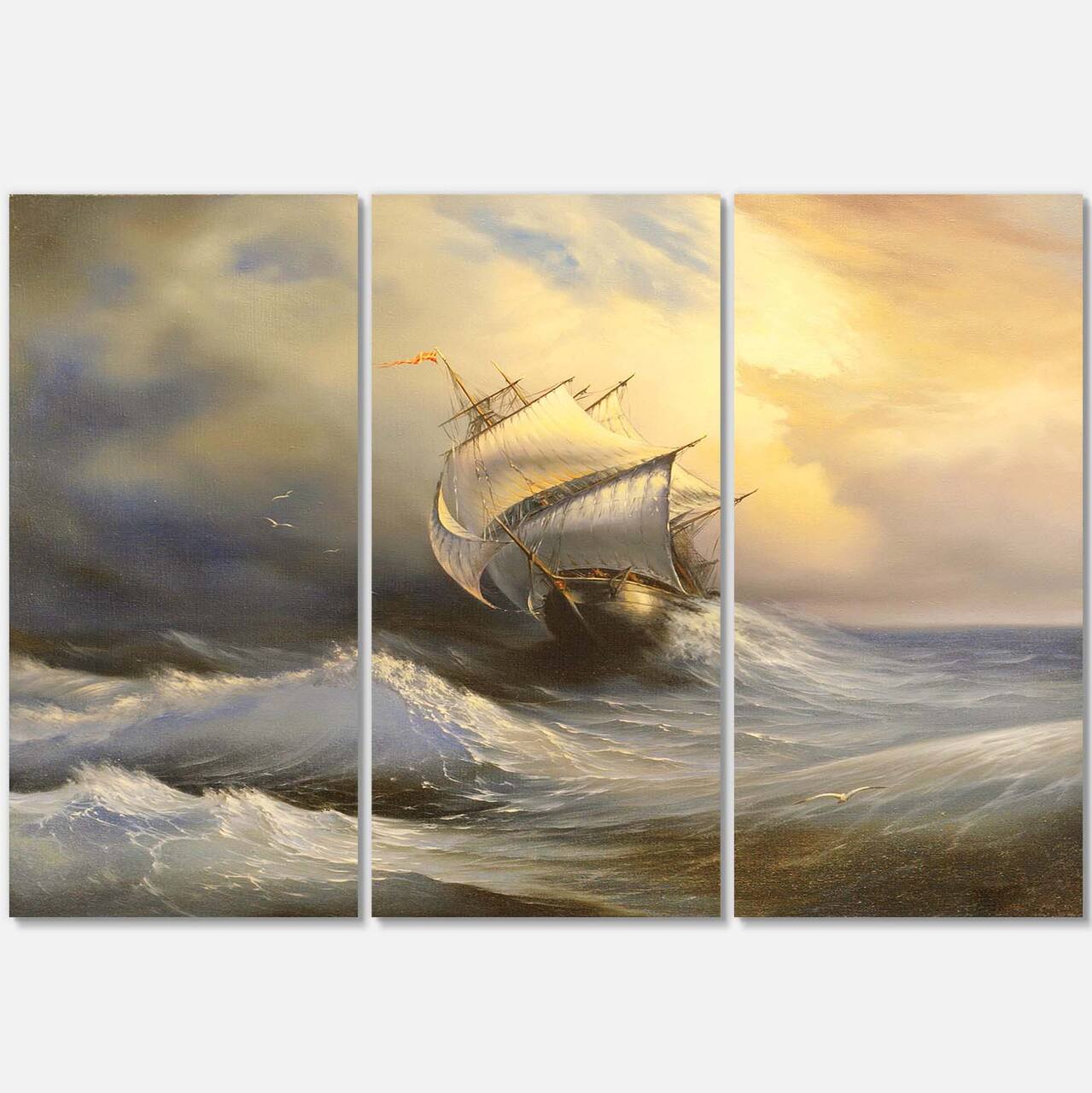 Designart - Vessel in Stormy Sea - Seascape Canvas Art Print